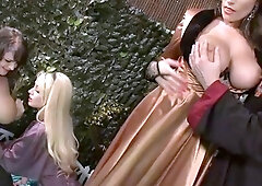 Busty towheaded gal likes to gargle huge cock