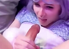 Purple haired cutie self facial
