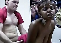 Wet lips ebony wench gives a white ramrod worthy screw after sucking it in couch