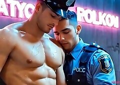 Gay cops destroy wet ass in dark street with hard anal