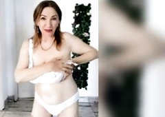 Giant natural breasts and teasing in white underware