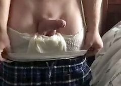 Cute boy morning jerk off in his soaked diaper