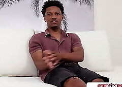 Dior Boi Kneels And Strokes His Uncut Cock Until Load Hits His Thighs!
