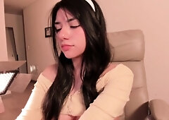 Asian teen anal cavity toyed with on top of the desk