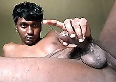 Playing with my balls and black dick (cumming with condom)