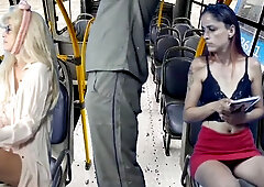 Worker Takes Out Dick and Pushes Women on the Bus