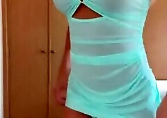 FIT BEAUTY STRIPS OFF BLUE DRESS W HARD COCK