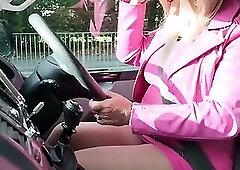 Sexy Crossdresser kellycd2022 out in my vw for the first time in my pink bodycon dress pantyhose