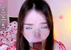 Brunette Teen Sucks Dildo POV