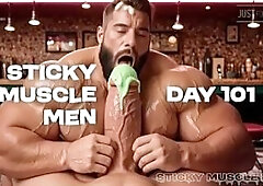 Sticky Muscle Dudes Day 101 Preview, Muscle Boyz, Large Knobs, Large Cum Loads (AI-Generated)