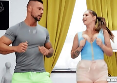 Cheating Wife's Big Tits Workout with Lucky Coach Angelo Godshack - Reality hardcore