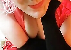 Red Dressed Sexy Cute Young Femboy With Pretty Boobs