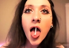 Tattood shemale tranny plays with ass during masturbation