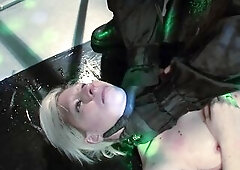 A ready blond is taken from the very 1st second by her leather-clad Dominant. On a slick tarp outdoors and inside the darksome club this chab works he