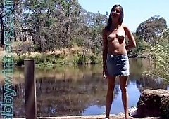 Sexy brunette teen outdoor masturbation