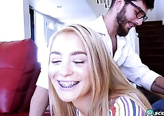 Brace-Face Teen Anastasia Knight Squeezes a Giant Dong into Her Backdoor