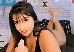 Hot babe Sophie Paris having horny solo toy masturbation