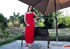 EURO TRANNIES Slender Trans Woman Gratifying Herself with Sex toy on Sunny Patio
