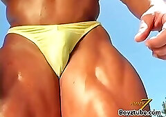 Peter Latz Flexing and Posing In Yellow Posing Trunks And Then Jacking Off