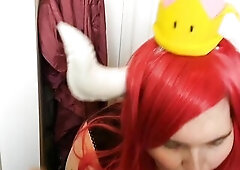 jock hungry Bowsette blowing a sex toy cosplay