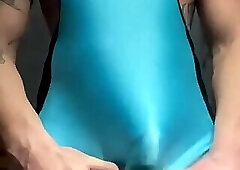 Jock in spandex jerks off his huge cock