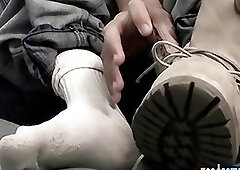 Dashing jock with a foot fetish tugs on his cock