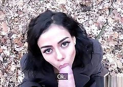Hot Latina fucks public agent in forest