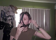 Cleaning Under Lock and leotard: bunny de-clutters her room while gagged and chained