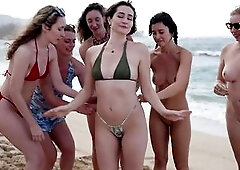Cute Lesbo Honeys Get Stripped at The Beach