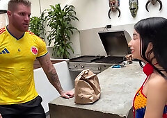 Anal Creampie-Colombian delivery girl gets her tight ass DESTROYED by a horny Frenchman in the middle of a soccer game!