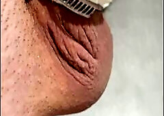 "Close up of limp banded cock masturbation until cum or orgasm contractions, tight banding with hose clamp"