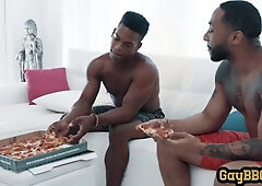 Ebony stud dickriding bbc as a couple after pizza party